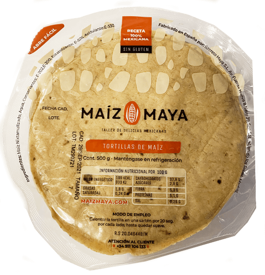 Tortilla de Maíz Blanco 15 cm. 500 gr. Maíz Maya